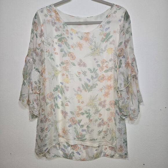 Guisy 100% Silk Women's Floral Blouse. Size Large. Made In Italy. - Picture 1 of 8